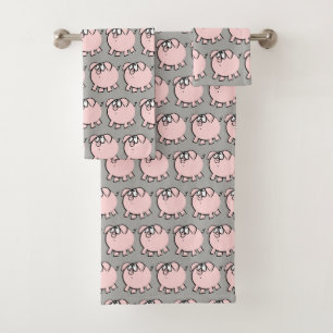 Funny 4 Cartoon Illustration Pig Choose Colour BT Bath Towel Set