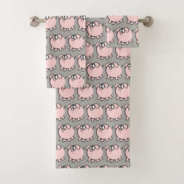 Funny 4 Cartoon Illustration Pig Choose Colour BT Bath Towel Set (Insitu)