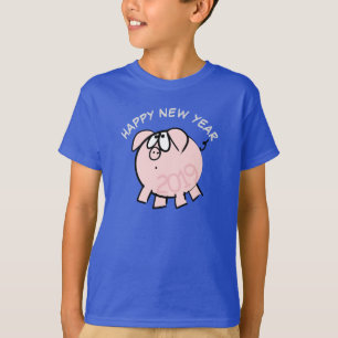 Funny 4 Cartoon Illustration Pig Year 2019 Kids T T-Shirt
