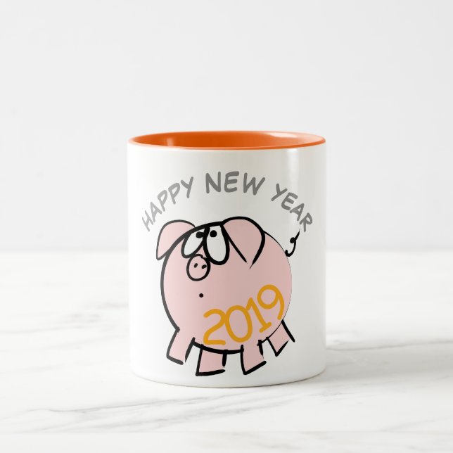 Funny 4 Cartoon Illustration Pig  Year 2019 Mug (Center)