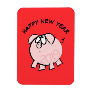 Funny 4 Cartoon Illustration Pig Year 2019 Rec Magnet