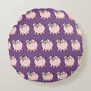 Funny 4 Cartoon Pig Choose Colour Round Pillow