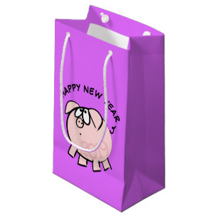 Funny 4 Cartoon Pig  Year 2019 Small Gift Bag