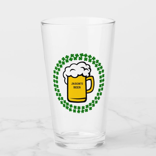 Funny 4 Leaf Clover Beer Glass (Front)