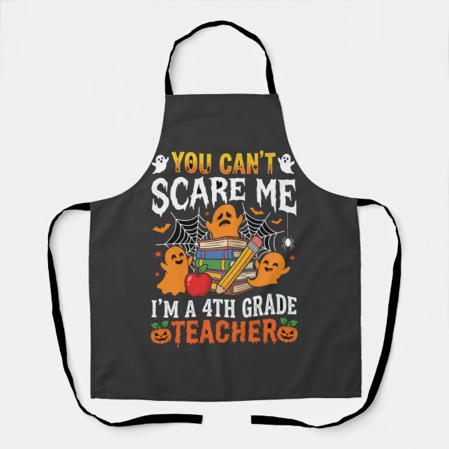 Funny 4th Grade Teacher Halloween Ghost Apron (Front)