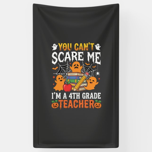 Funny 4th Grade Teacher Halloween Ghost Banner (Vertical)