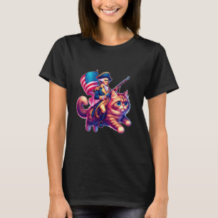 Funny 4th July George Washington Riding Cat Patrio T-Shirt
