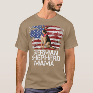 Funny 4th July German Shepherd MAMA AMERICAN FLAG  T-Shirt