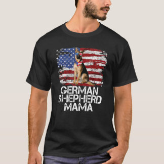 Funny 4th July German Shepherd Mama American Flag  T-Shirt