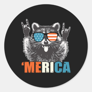 Funny 4th Of July America Party In The Usa Racoon Classic Round Sticker