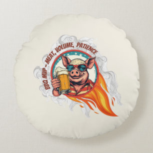 Funny 4th of July BBQ Pig Beer Mug Grill Master Round Cushion