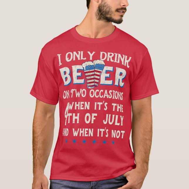 Funny 4th of July Beer Party  with American Flag T-Shirt (Front)