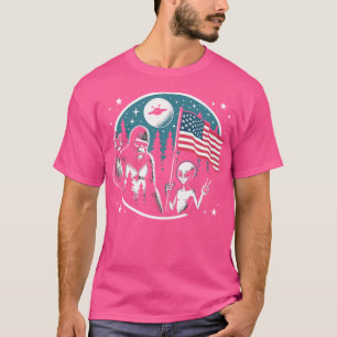 Funny 4Th Of July Bigfoot Alien Ufo American Flag T-Shirt