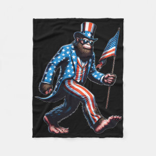 Funny 4th Of July Bigfoot Sasquatch American Flag Fleece Blanket