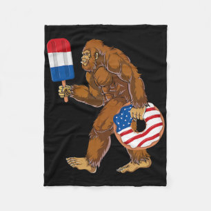 Funny 4th Of July Bigfoot Sasquatch American Flag Fleece Blanket