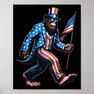 Funny 4th Of July Bigfoot Sasquatch American Flag Poster