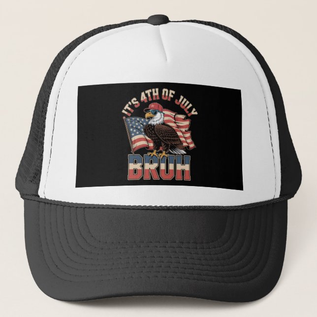 Funny 4th of July Bruh Patriotic Eagle Trucker Hat (Front)