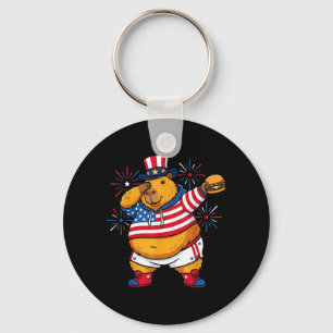 Funny 4th Of July Capybara Usa Flag Patriotic Key Ring