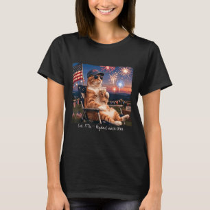 Funny 4th Of July Cat Fireworks Est 1776 Legend T-Shirt