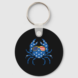 Funny 4th Of July Crab Fisherman American Flag Vin Key Ring