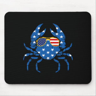 Funny 4th Of July Crab Fisherman American Flag Vin Mouse Mat