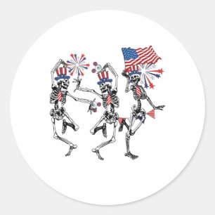 Funny 4th Of July Dancing Skeleton Retro Patriotic Classic Round Sticker