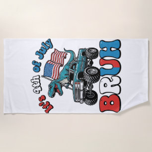Funny 4th of July Dinosaur Monster Truck Shirt_1 Beach Towel