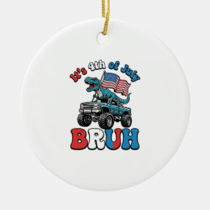 Funny 4th of July Dinosaur Monster Truck Shirt_1 Ceramic Tree Decoration