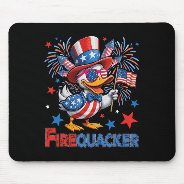 Funny 4th Of July Duck Firequacker Patriotic Usa F Mouse Mat (Front)