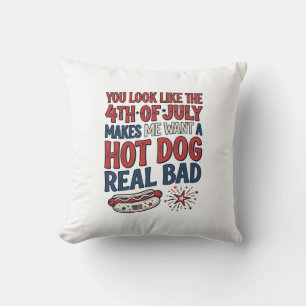 Funny 4th of July Hot Dog Patriotic Shirt Design_1 Cushion