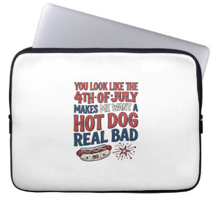 Funny 4th of July Hot Dog Patriotic Shirt Design_1 Laptop Sleeve