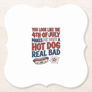 Funny 4th of July Hot Dog Patriotic Shirt Design_1 Paper Coaster
