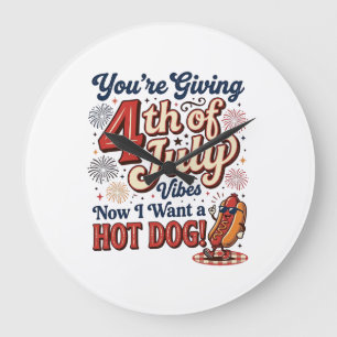 Funny 4th of July Hot Dog Vintage Shirt Design_1 Large Clock