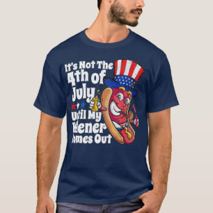Funny 4th of July Hot Dog Wiener Comes Out Adult T-Shirt