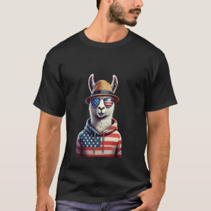 Funny 4th of July Llama Funny Patriotic American L T-Shirt