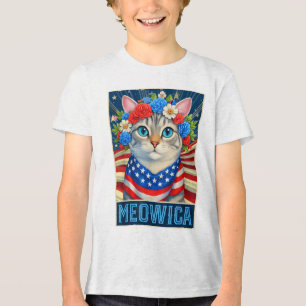 Funny 4th Of July Meowica Kitty Cat American Flag Tri-Blend Shirt