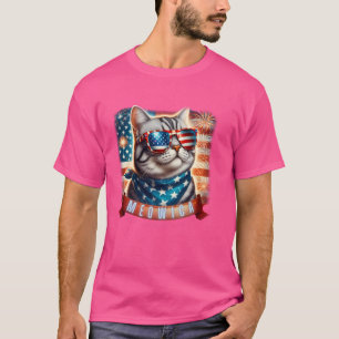 Funny 4th of July Meowica Patriotic American Flag T-Shirt