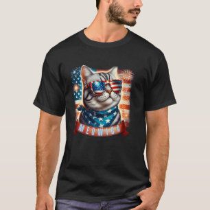 Funny 4th of July Meowica Patriotic American Flag T-Shirt