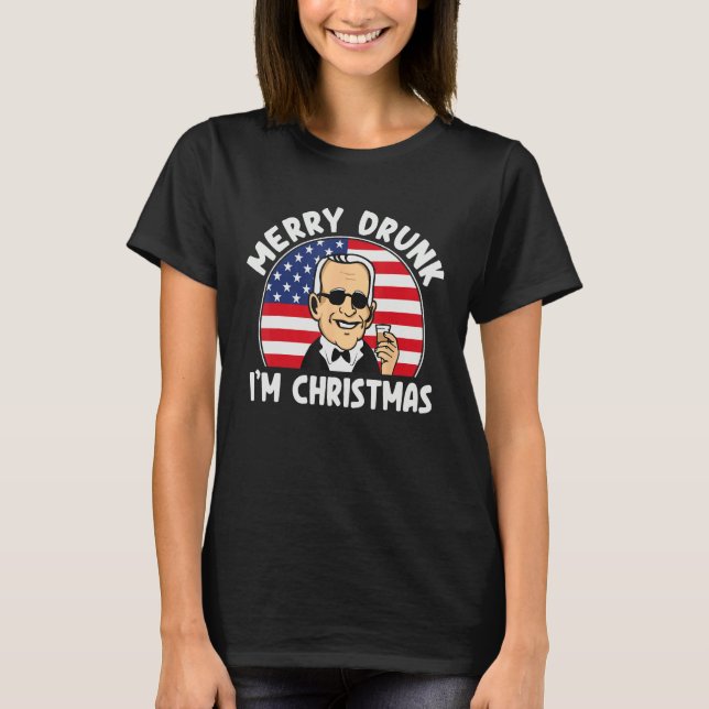 Funny 4th of July Merry Drunk I'm Christmas Men &  T-Shirt (Front)