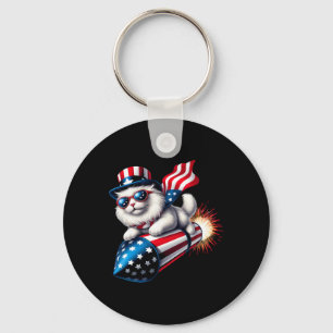 Funny 4th Of July Patriotic Cat Rocket With Firewo Key Ring