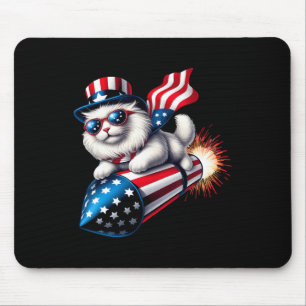 Funny 4th Of July Patriotic Cat Rocket With Firewo Mouse Mat