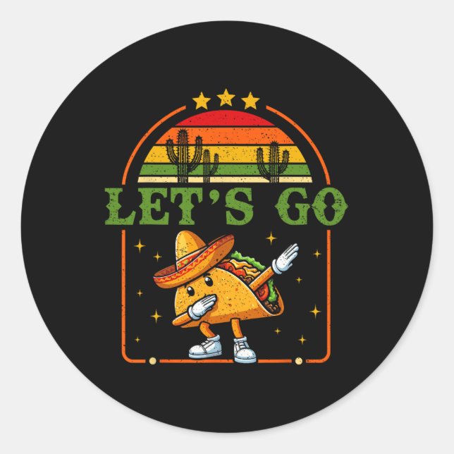 Funny 4th Of July Patriotic Dabbing Taco Meme Let' Classic Round Sticker (Front)