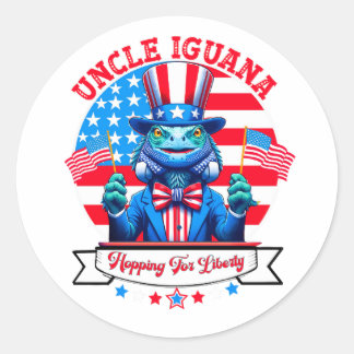 Funny 4th of July patriotic iguana Button Classic Round Sticker