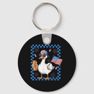 Funny 4th Of July Patriotic Silly Goose American B Key Ring
