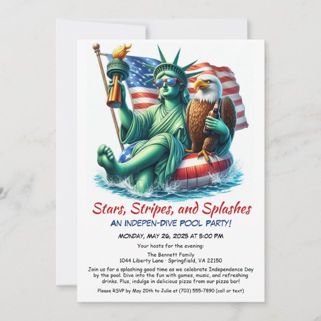 Funny 4th of July Pool Party Invitation (Front)