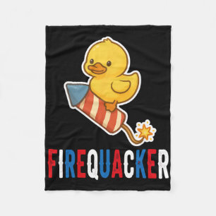 Funny 4th Of July Rubber Duck firequacker' Patriot Fleece Blanket
