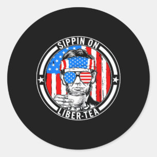 Funny 4th Of July Sippin On Liber-tea Liberty Usa Classic Round Sticker
