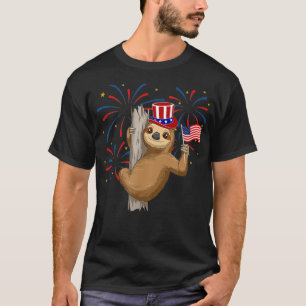 Funny 4th of July Sloth With American Flag Patriot T-Shirt