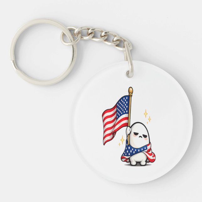 Funny 4th of July Tired USA Character Key Ring (Front)