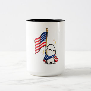 Funny 4th of July Tired USA Character Two-Tone Coffee Mug